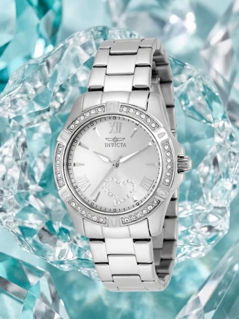 Invicta Veleray Diamond Bezel Mini Heart Dial Silver Plated Luxury Womens Watch!